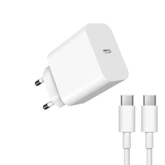 USB-C snellader 20W met USB-C kabel – wit, EU-stekker
