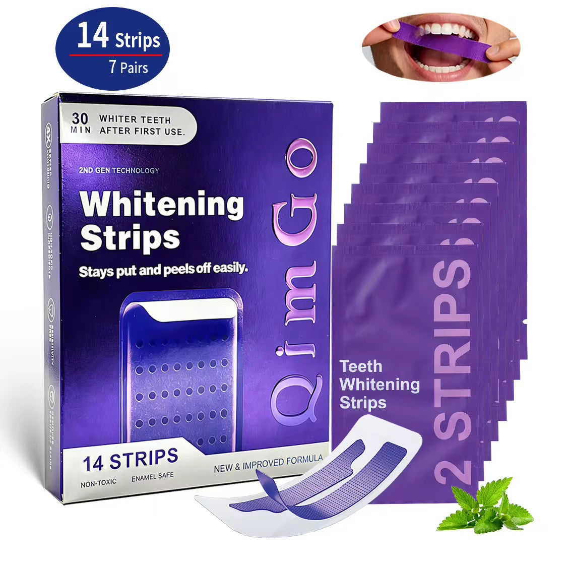 QimGo Whitening Strips 14 strips pack with individual sachets